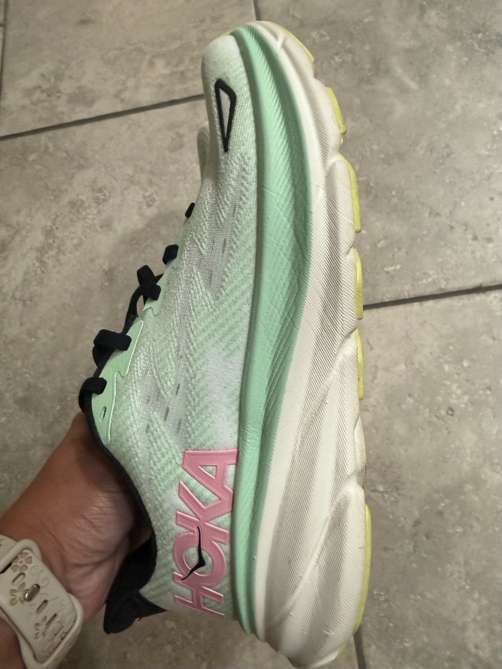 Hoka Women's Mint Green and Pink Running Shoe
